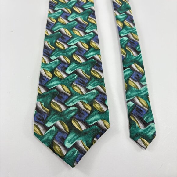 J. Garcia Mesa Collection Seven Green / Purple Abstract Men's Tie 4" x 60" - Picture 2 of 4